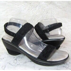 Jambu Daisy Size 11M Black Wedge Sandals Comfort Leather Memory Foam Comfort